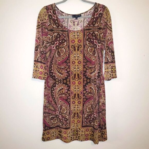 MLLE GABRIELLE 3/4 SLEEVE PAISLEY STRETCH DRESS SIZE MEDIUM - Picture 1 of 4